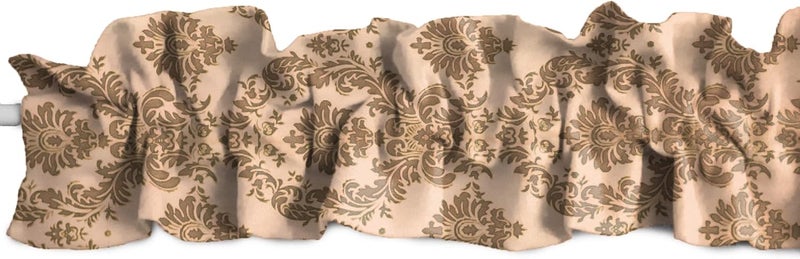 Damask Taffeta Sleeve Topper Window Valance Top Bottom Ruffle Gothic Victorian Home Décor Bedroom Nursery Kitchen Window (144" Wide x 9" Tall, Beige on Beige)